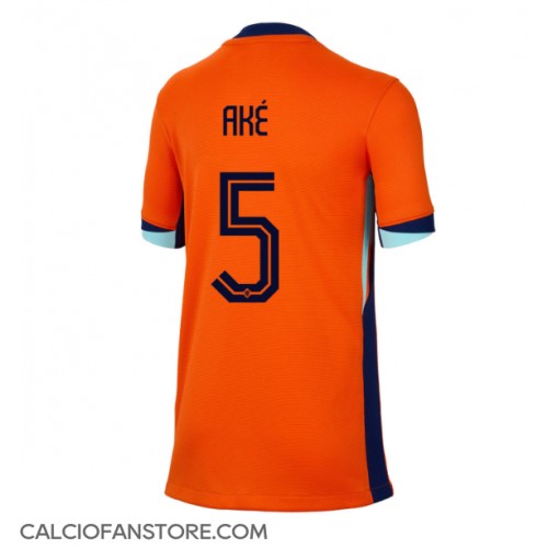 Maglia Calcio Paesi Bassi Nathan Ake #5 Prima Divisa Donna Europei 2024 Manica Corta